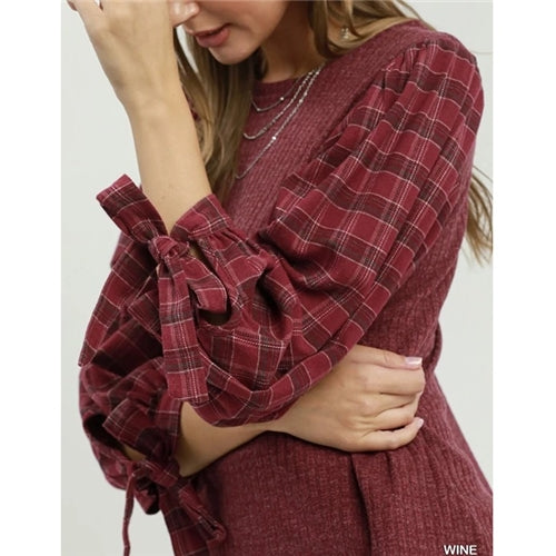 Hazel Plaid Tie Sleeve Blouse