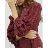 Hazel Plaid Tie Sleeve Blouse