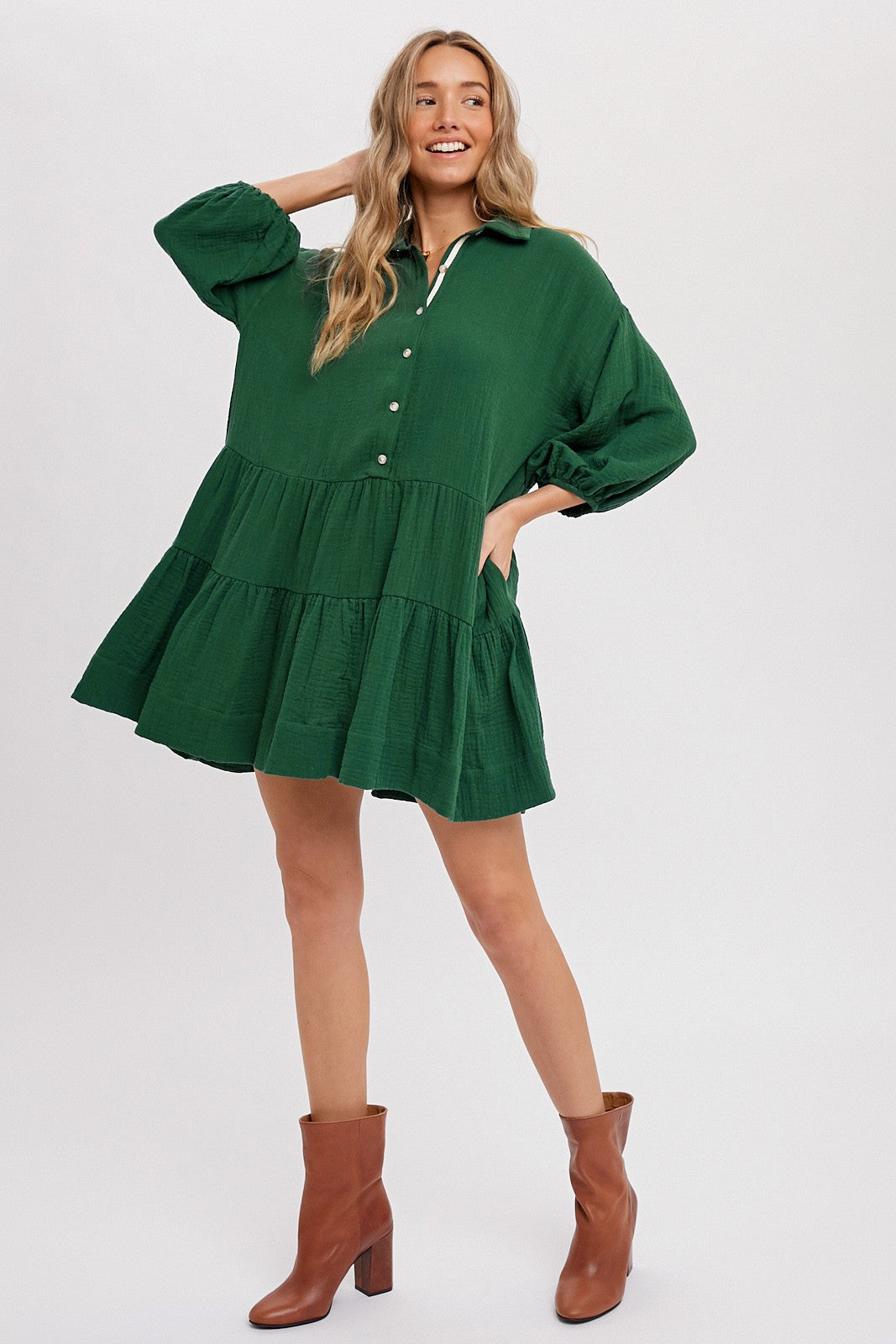 Winnie Ruffle Shirt Dress