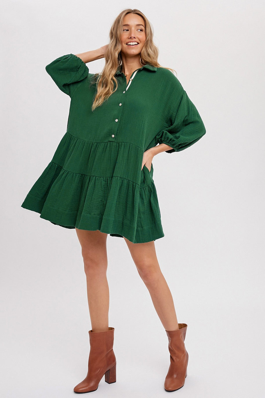 Winnie Ruffle Shirt Dress