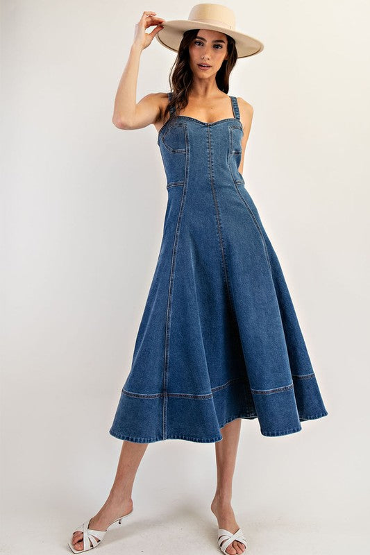 Denim Flare Midi Dress
