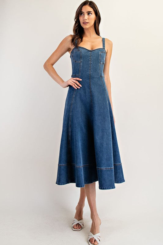 Denim Flare Midi Dress