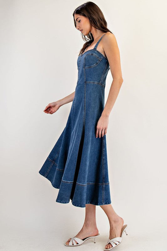 Denim Flare Midi Dress