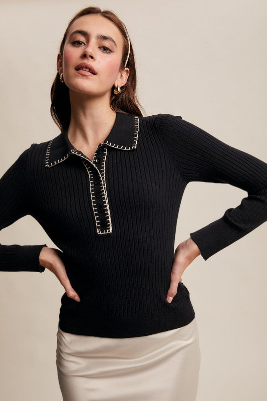 Contrast Stitch Knit Top