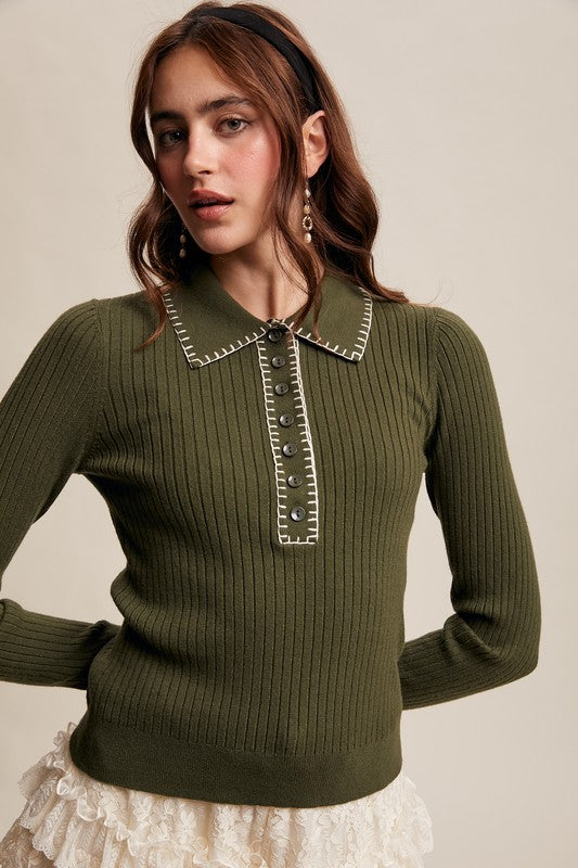 Contrast Stitch Knit Top