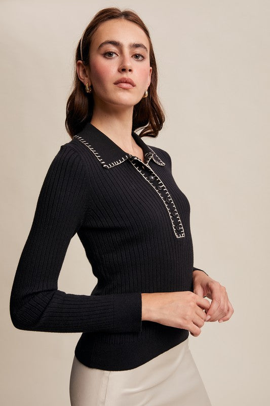 Contrast Stitch Knit Top