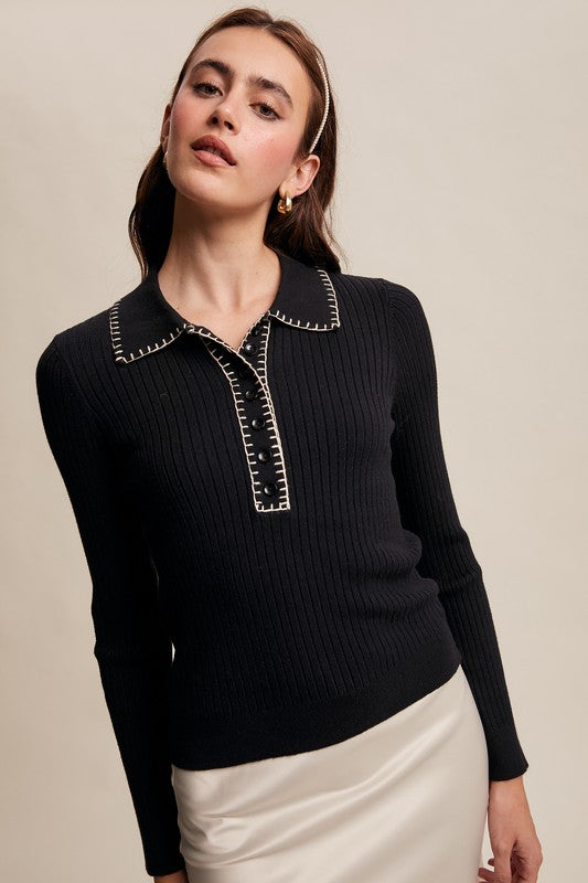 Contrast Stitch Knit Top