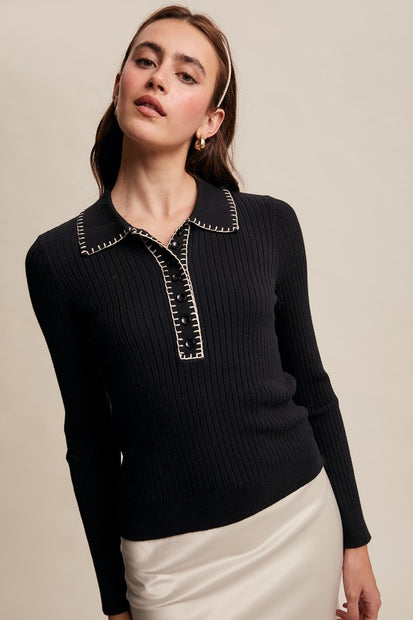 Contrast Stitch Knit Top