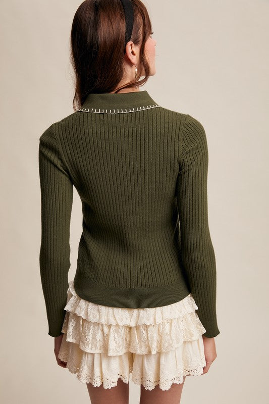 Contrast Stitch Knit Top