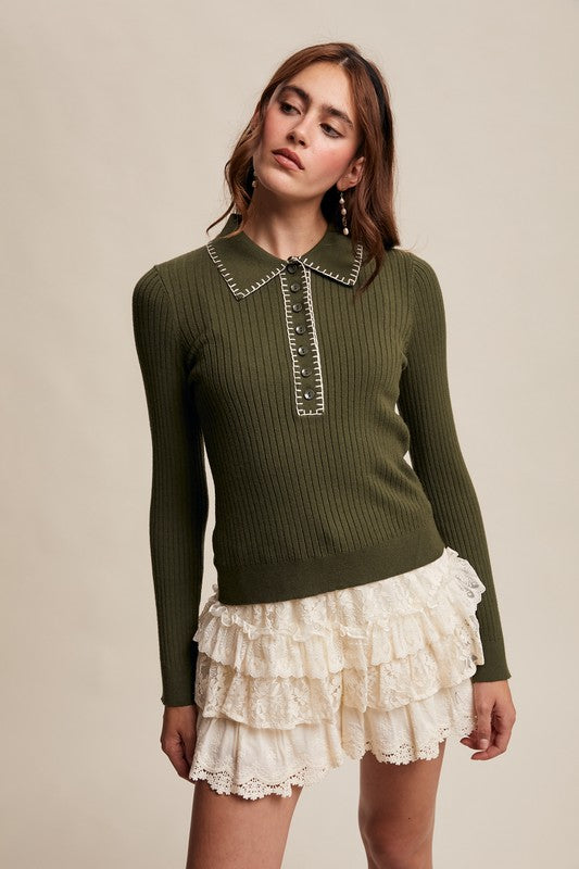 Contrast Stitch Knit Top
