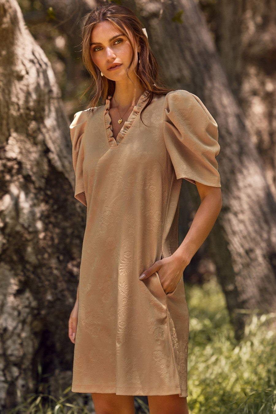 Curvy Jacquard Dress- Taupe
