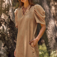Curvy Jacquard Dress- Taupe