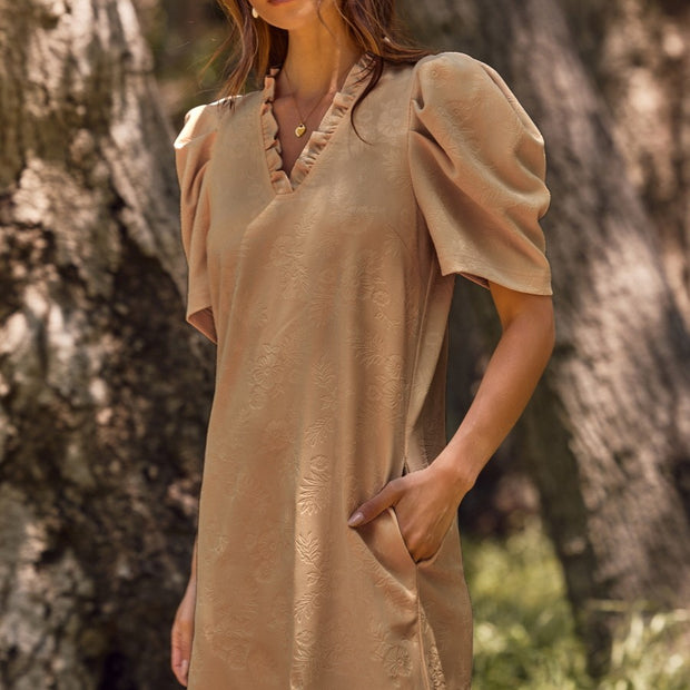 Curvy Jacquard Dress- Taupe