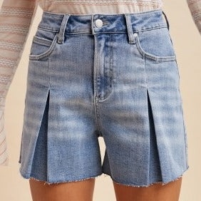 Kickpleat Denim Shorts