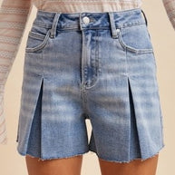 Kickpleat Denim Shorts