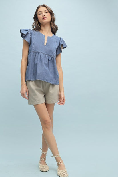 Ruffle Denim Top