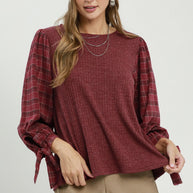 Hazel Plaid Tie Sleeve Blouse