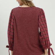 Hazel Plaid Tie Sleeve Blouse