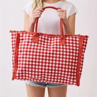 Gingham Beach Tote Bag
