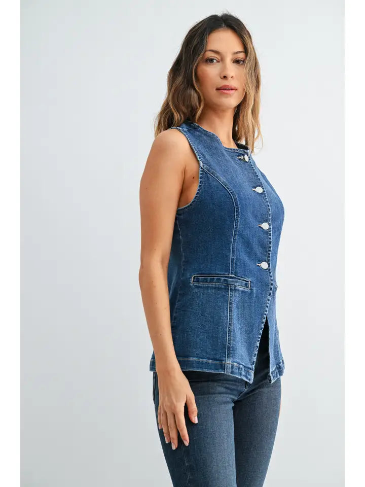 Denim Split Front Top