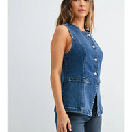 Denim Split Front Top
