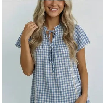 Frill Neck Gingham Blouse