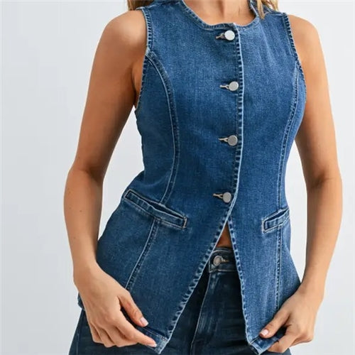Denim Split Front Top