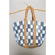 Denim Checkered Tote Bag