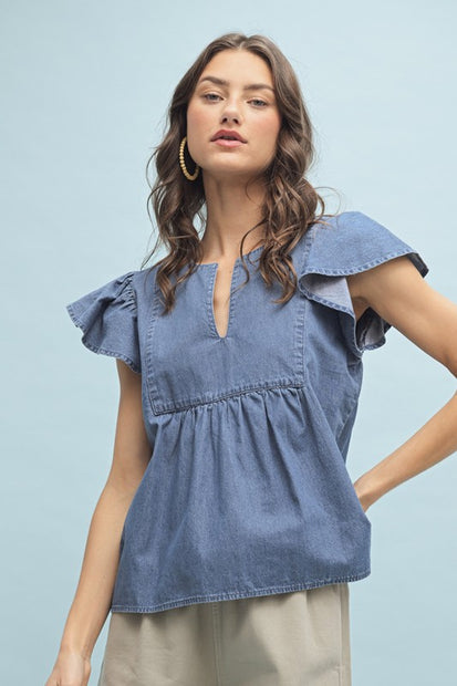 Ruffle Denim Top