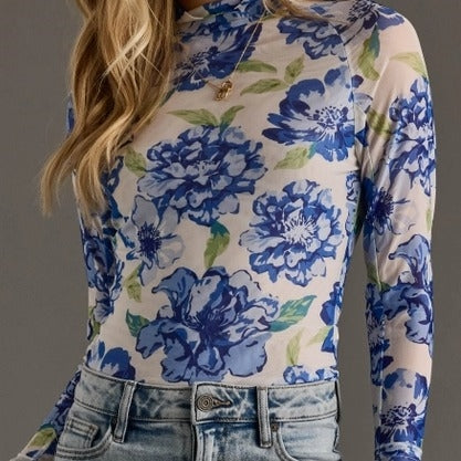Blue Bouquet Sheer Top
