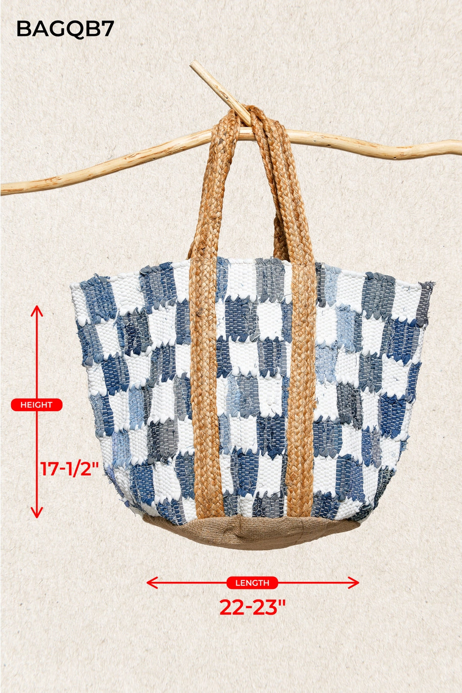 Denim Checkered Tote Bag