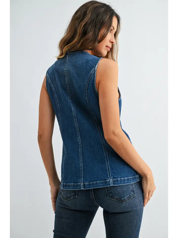 Denim Split Front Top
