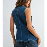 Denim Split Front Top